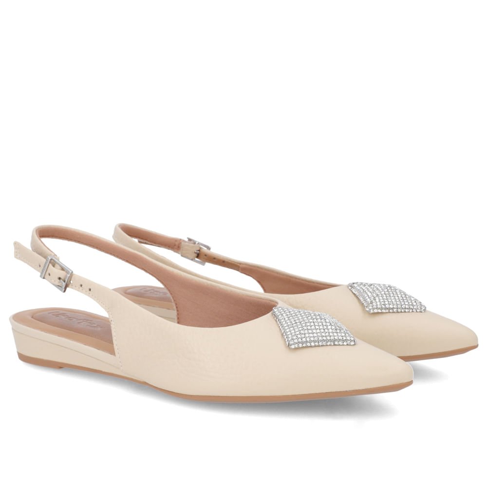 Slingback Bege Salto Anabela Couro Enfeite Brilho Bege 2