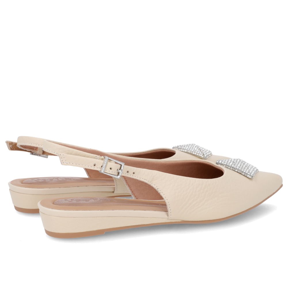 Slingback Bege Salto Anabela Couro Enfeite Brilho Bege 3