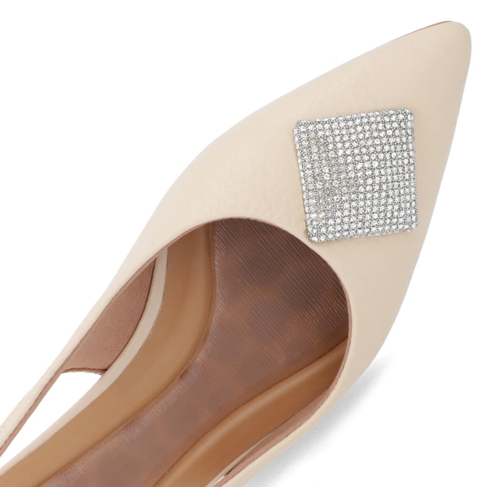 Slingback Bege Salto Anabela Couro Enfeite Brilho Bege 4