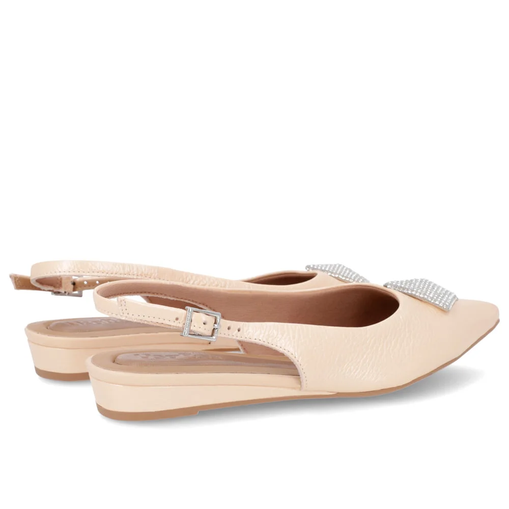 Slingback Laranja Salto Anabela Couro Enfeite Brilho Bege 3