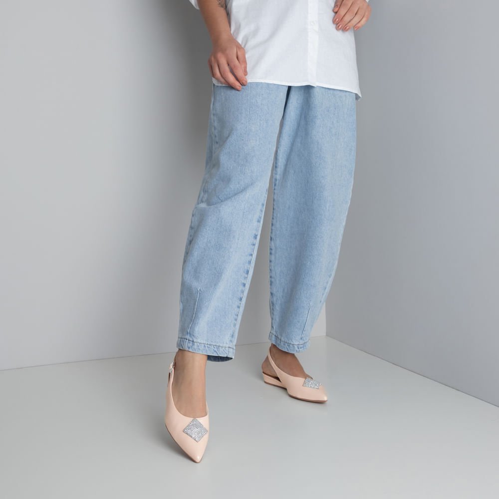 Slingback Laranja Salto Anabela Couro Enfeite Brilho Bege 4