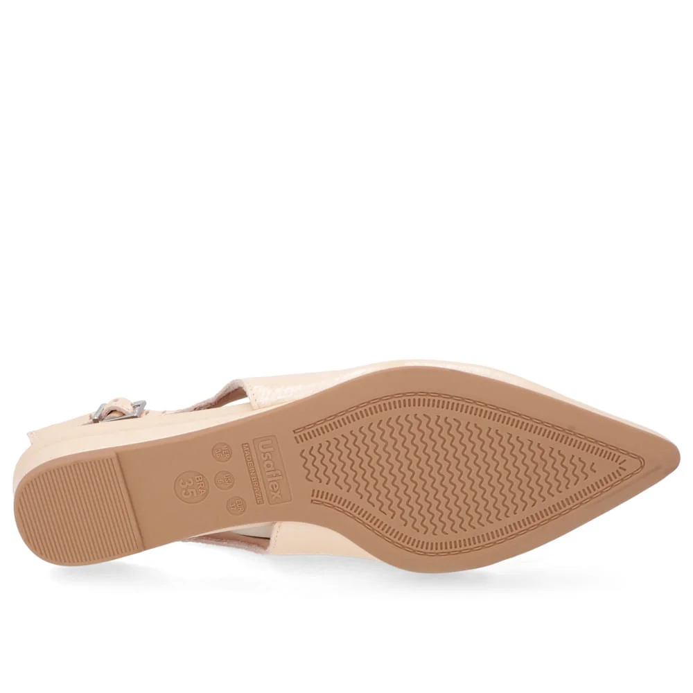 Slingback Laranja Salto Anabela Couro Enfeite Brilho Bege 5