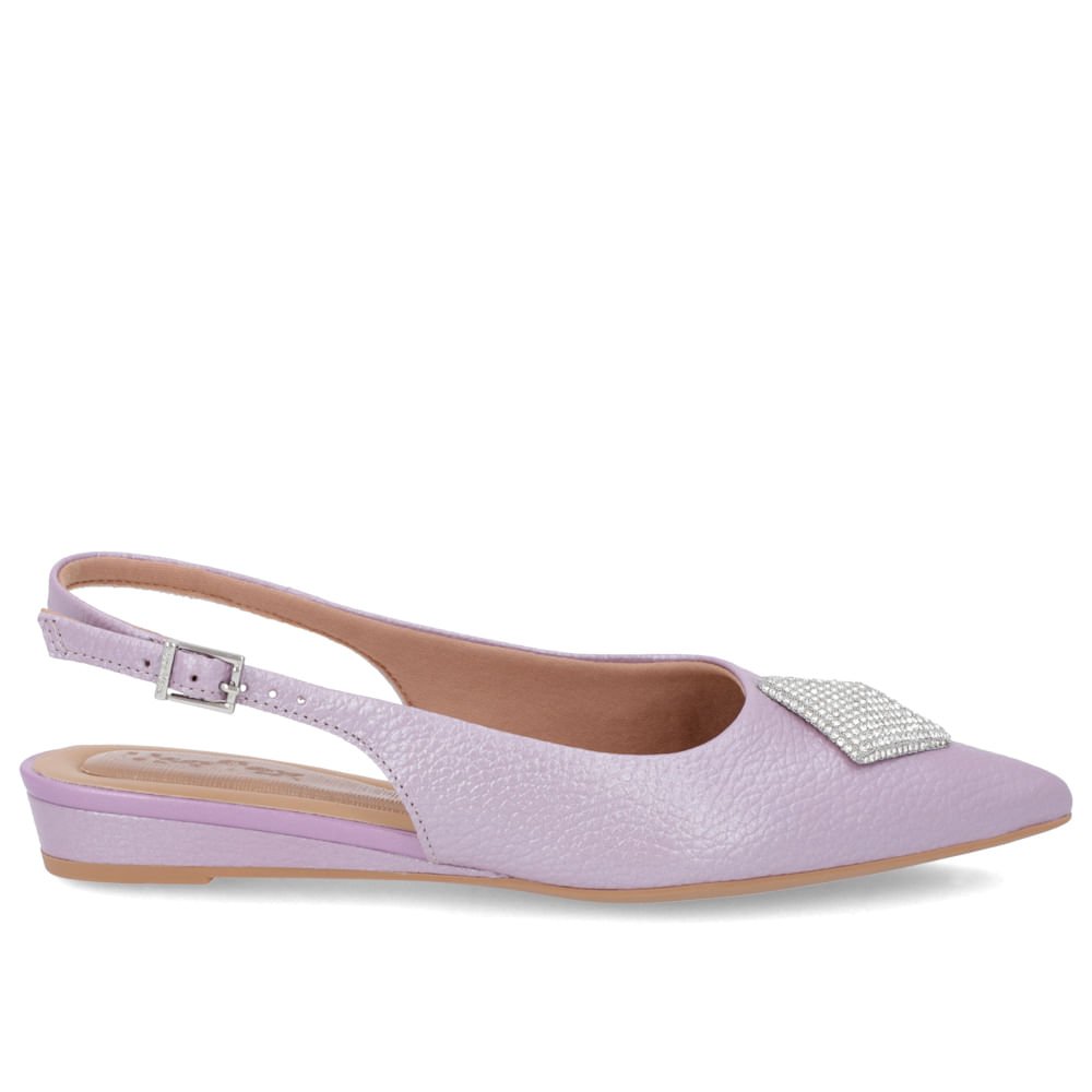 Slingback Lilás Perolado Salto Anabela Couro Enfeite Brilho