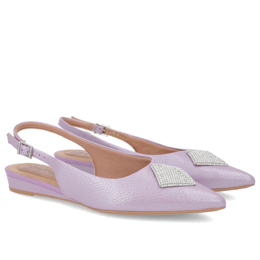 Slingback Lilás Perolado Salto Anabela Couro Enfeite Brilho Roxo 2