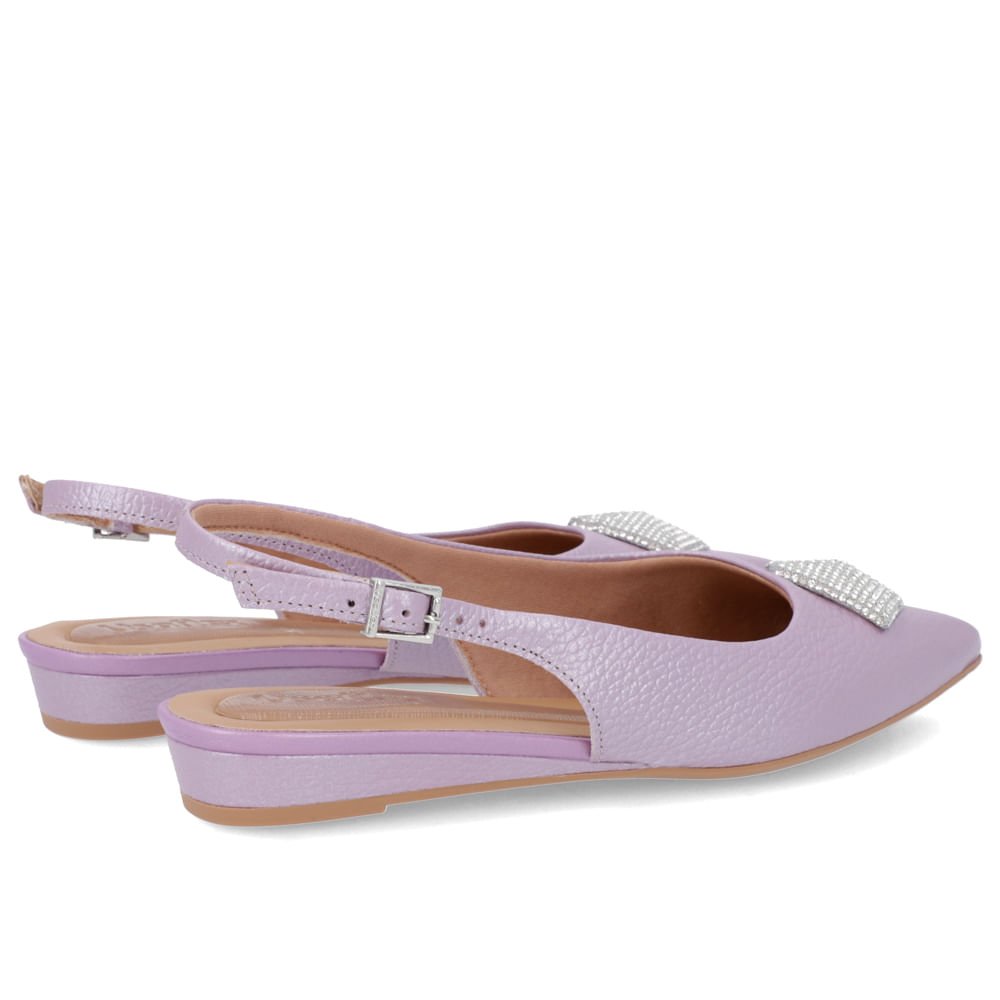 Slingback Lilás Perolado Salto Anabela Couro Enfeite Brilho Roxo 3