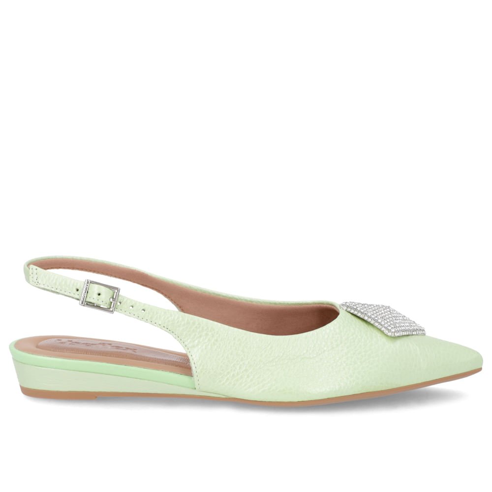 Slingback Verde Perolado Salto Anabela Couro Enfeite Brilho