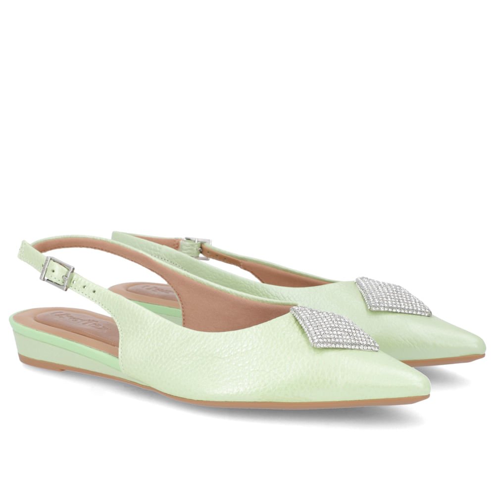 Slingback Verde Perolado Salto Anabela Couro Enfeite Brilho Verde 2