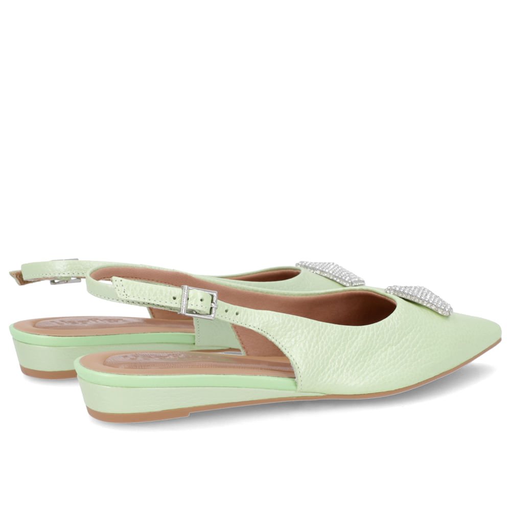 Slingback Verde Perolado Salto Anabela Couro Enfeite Brilho Verde 3