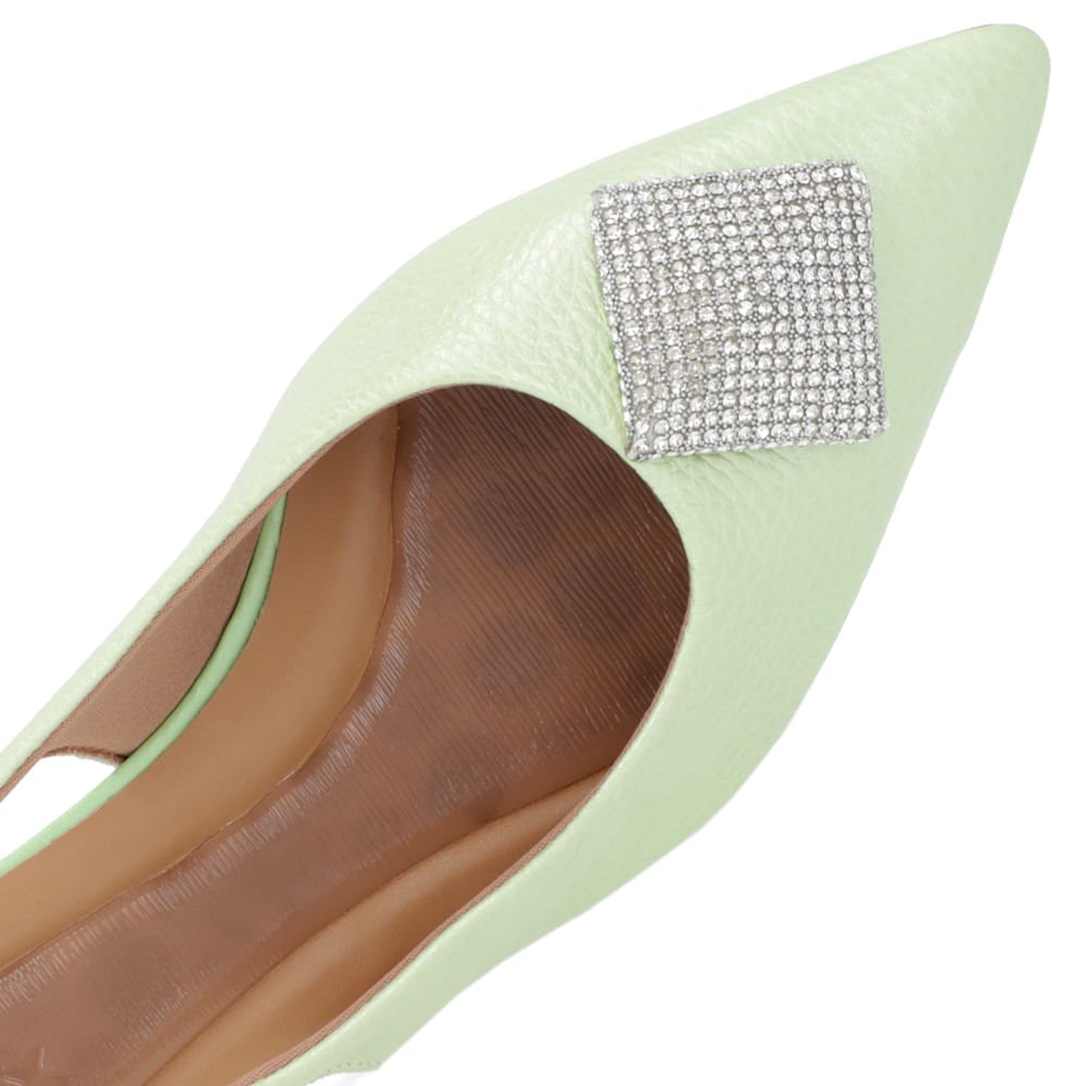 Slingback Verde Perolado Salto Anabela Couro Enfeite Brilho Verde 4