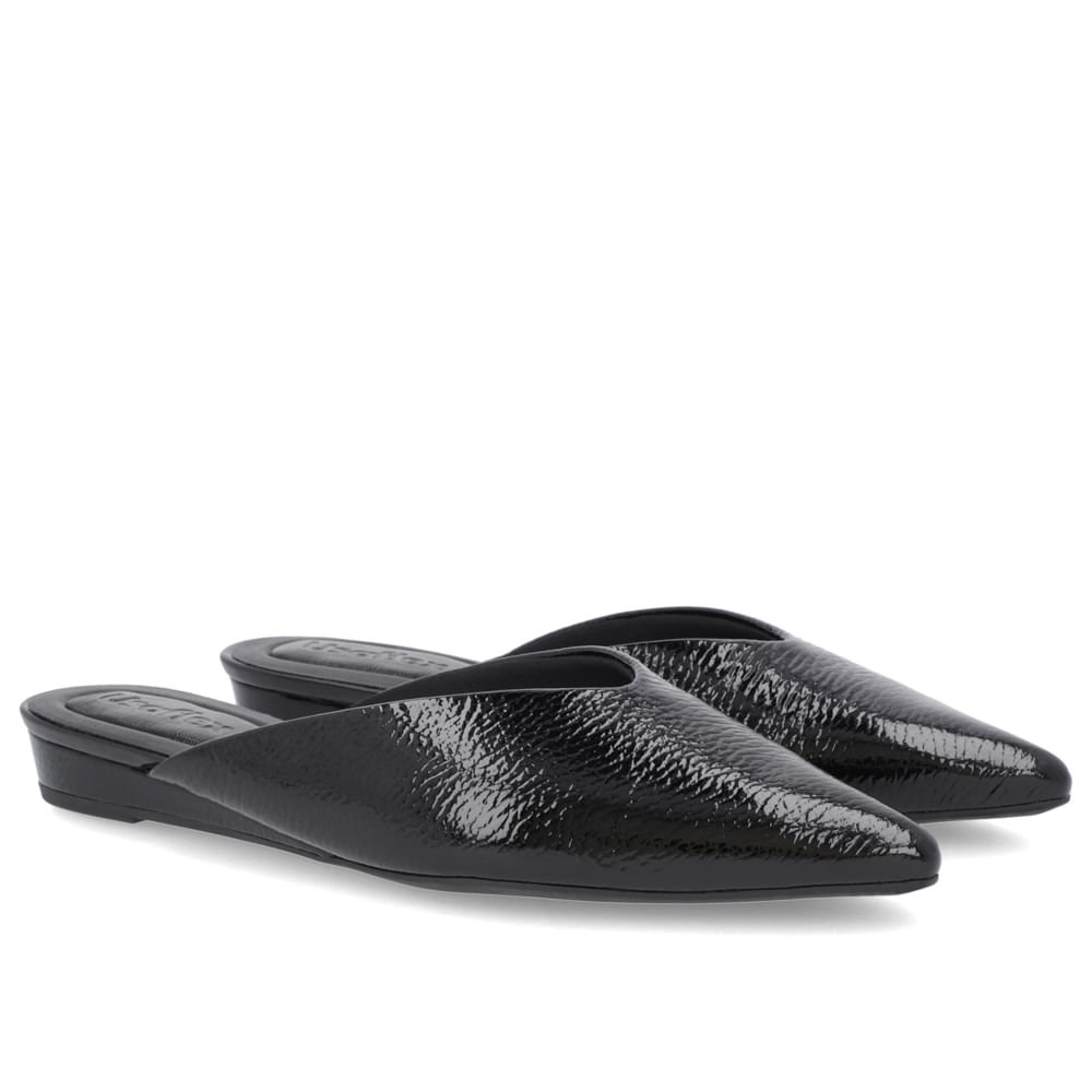 Mule Preto Bico Fino Couro Verniz Salto Anabela Preto 2