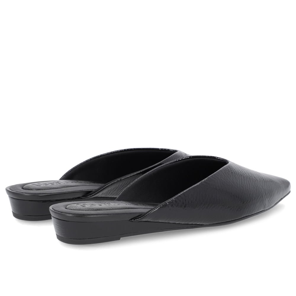 Mule Preto Bico Fino Couro Verniz Salto Anabela Preto 3