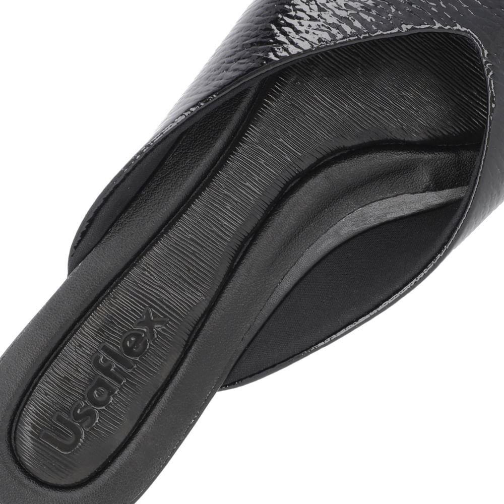 Mule Preto Bico Fino Couro Verniz Salto Anabela Preto 4
