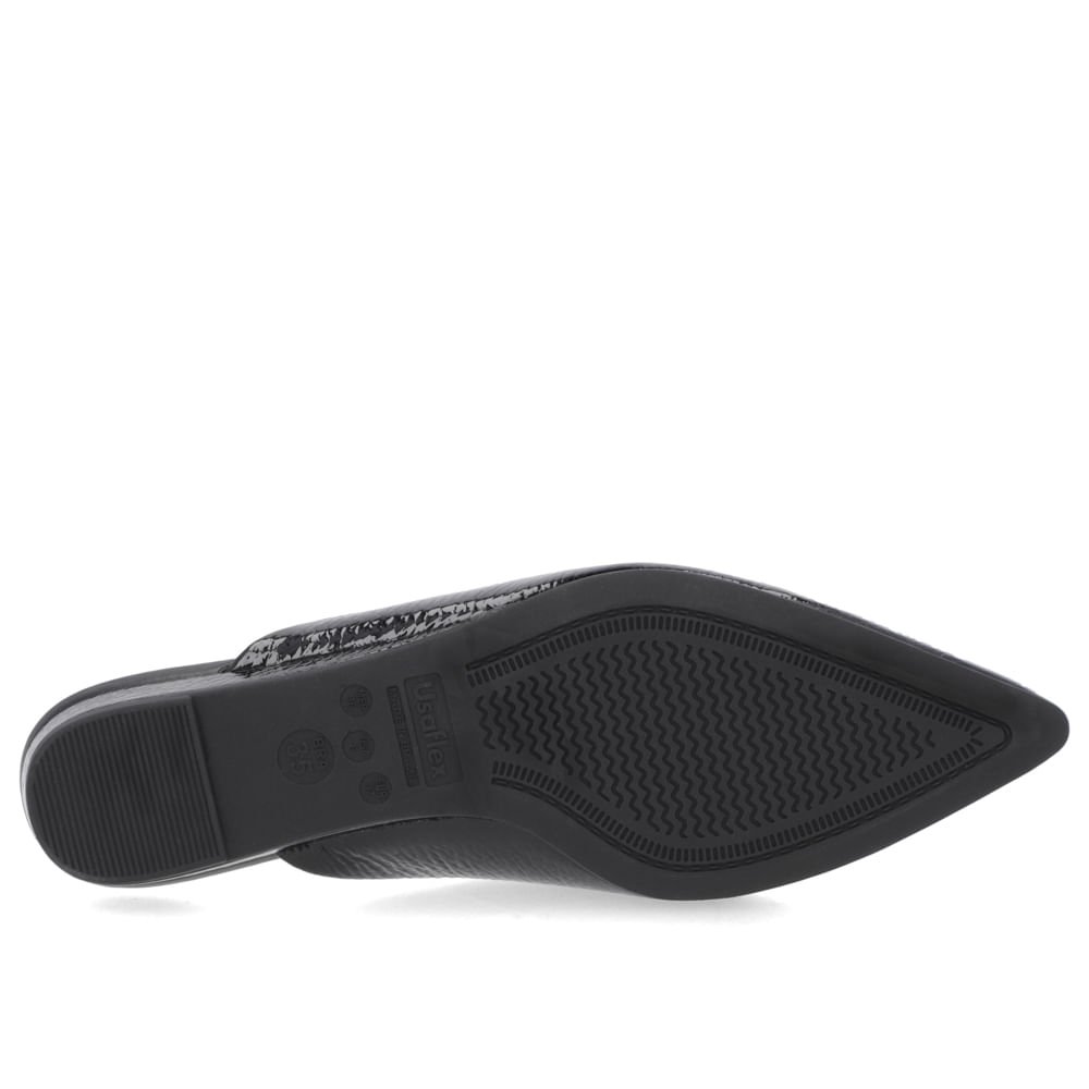 Mule Preto Bico Fino Couro Verniz Salto Anabela Preto 5