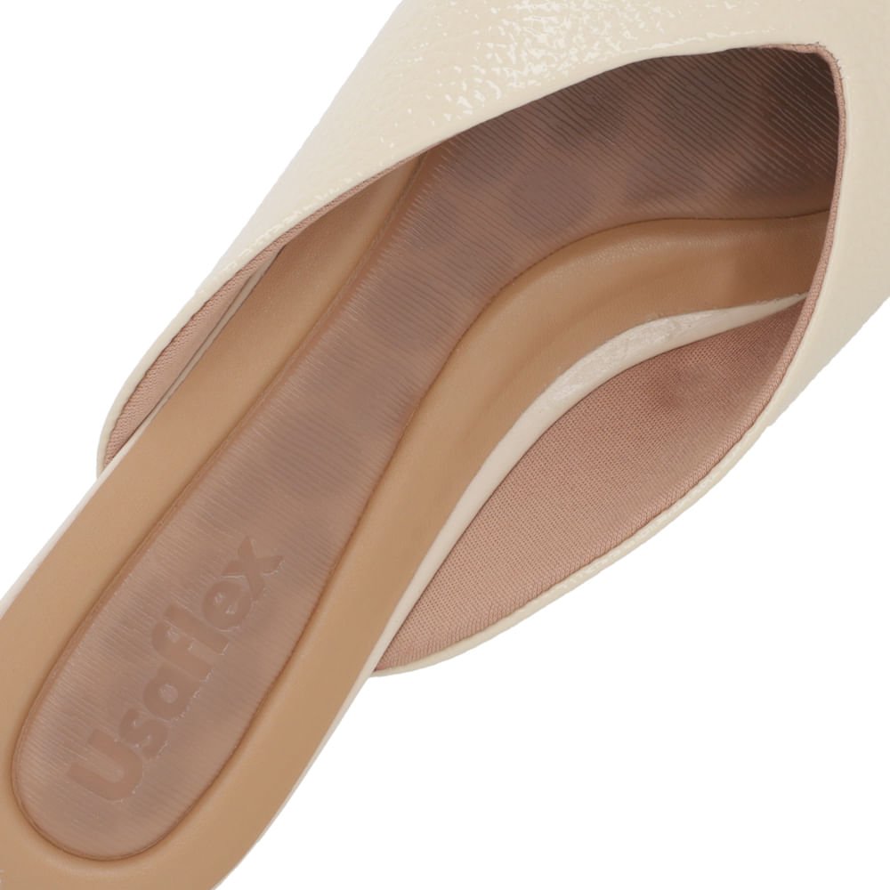 Mule Bege Bico Fino Couro Verniz Salto Anabela Bege 4