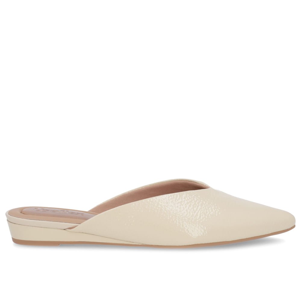 Mule Bege Bico Fino Couro Verniz Salto Anabela Bege 1