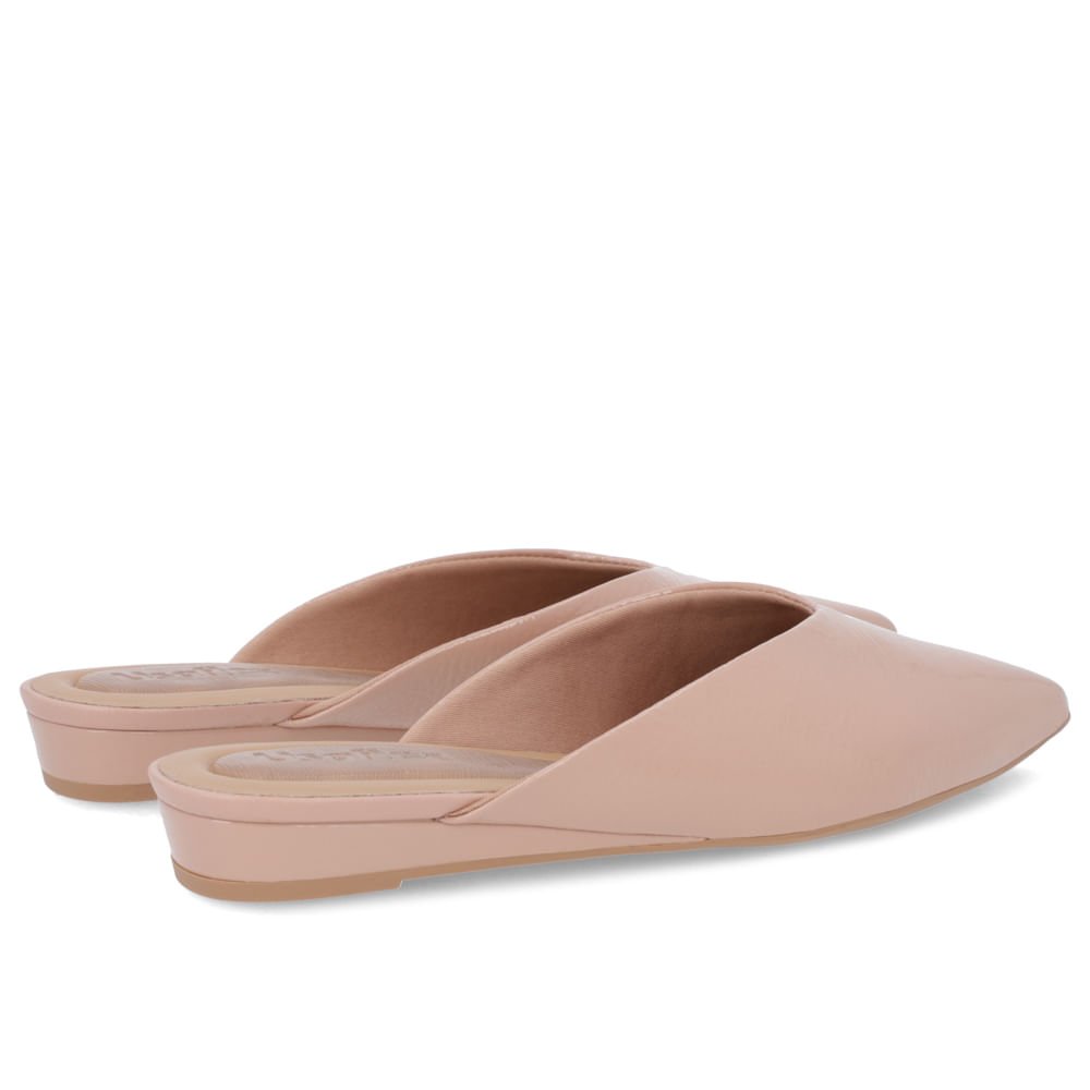 Mule Rosa Bico Fino Couro Verniz Salto Anabela Bege 3