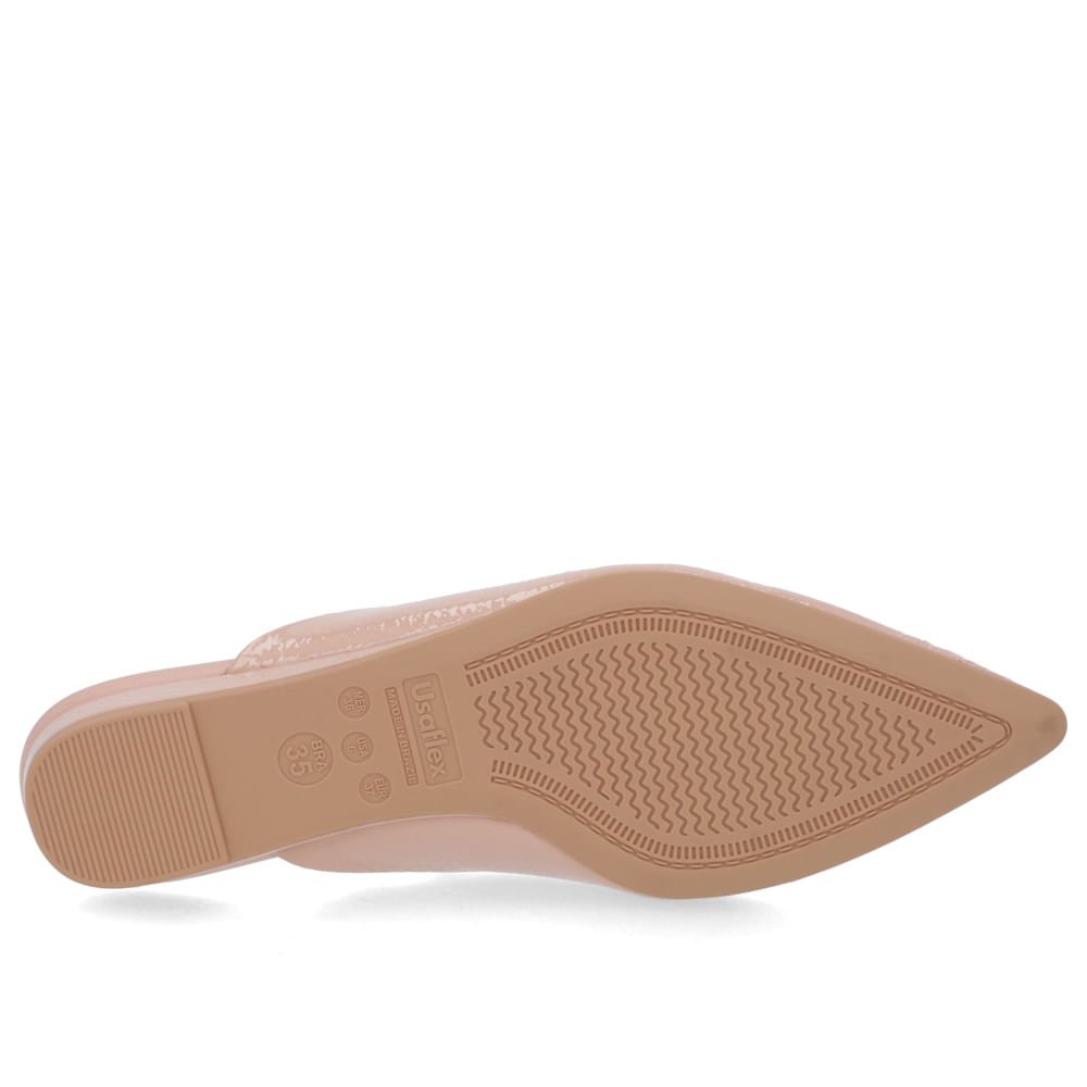 Mule Rosa Bico Fino Couro Verniz Salto Anabela Bege 5