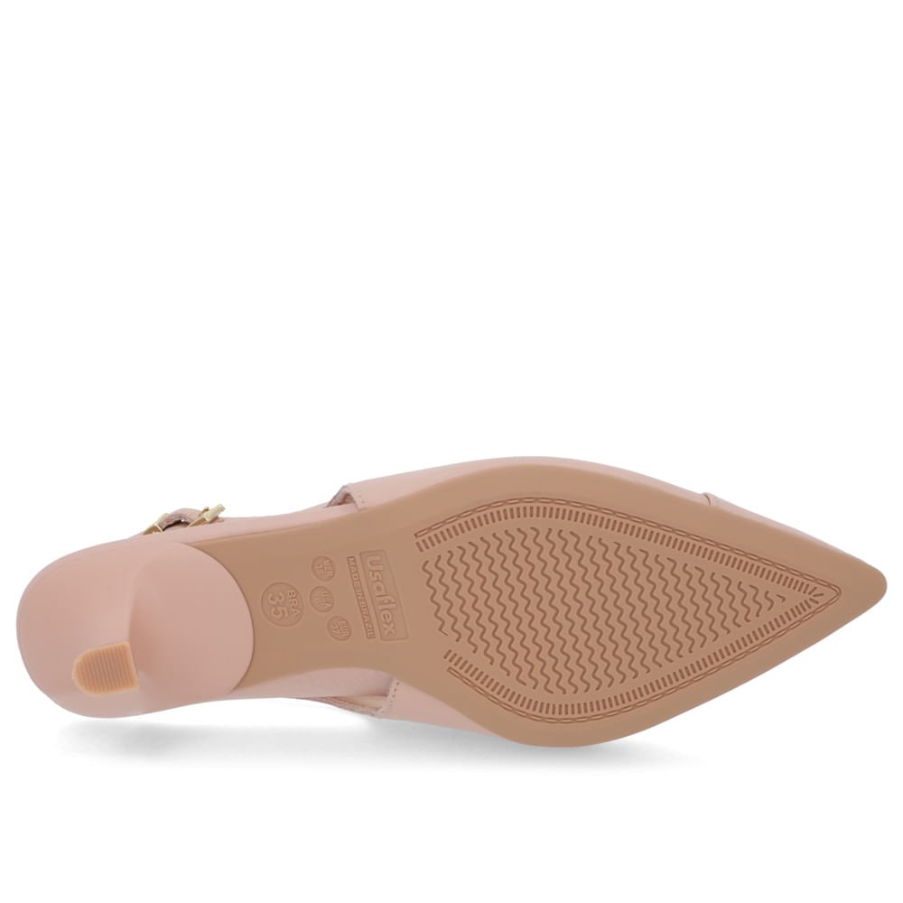 Slingback Rosa Salto Baixo Fino Couro
