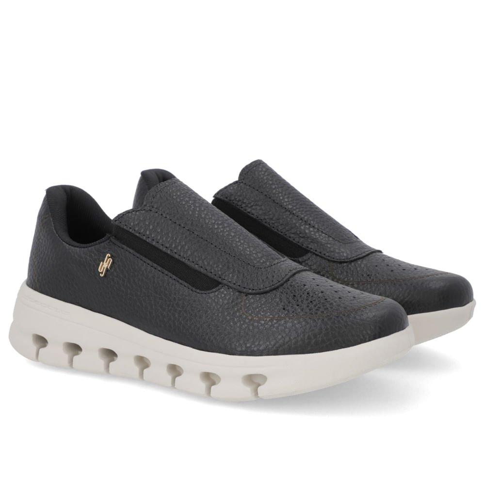 Tênis Básico Slip On Preto Couro Elástico Preto 2