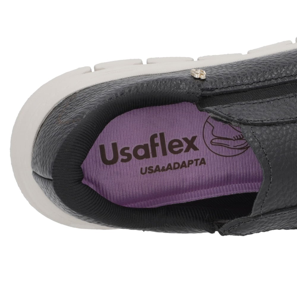 Tênis Básico Slip On Preto Couro Elástico Preto 4