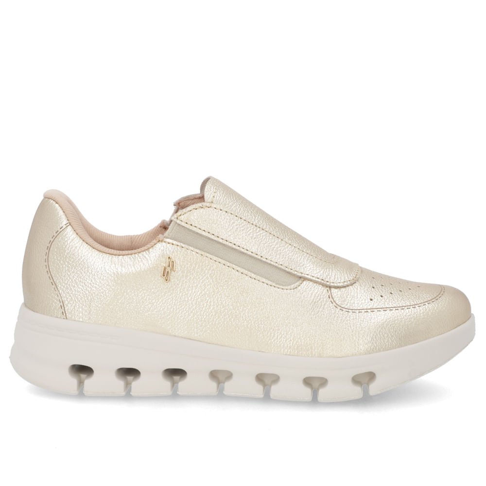 Tênis Básico Slip On Dourado Couro Elástico Dourado 1