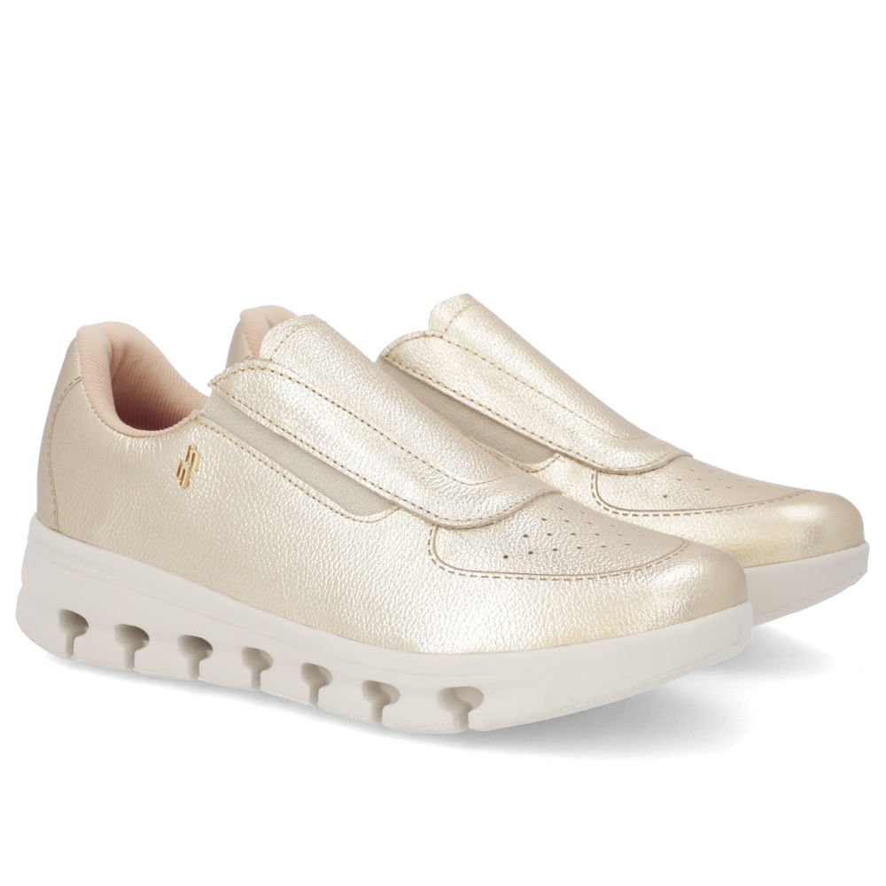 Tênis Básico Slip On Dourado Couro Elástico Dourado 2
