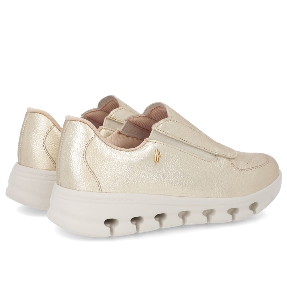 Tênis Básico Slip On Dourado Couro Elástico Dourado 3