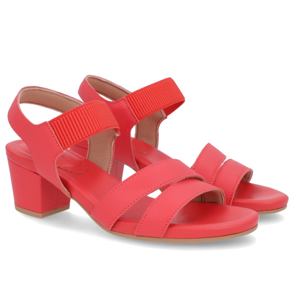 Sandália Salto Bloco Vermelha Couro Vermelho 2