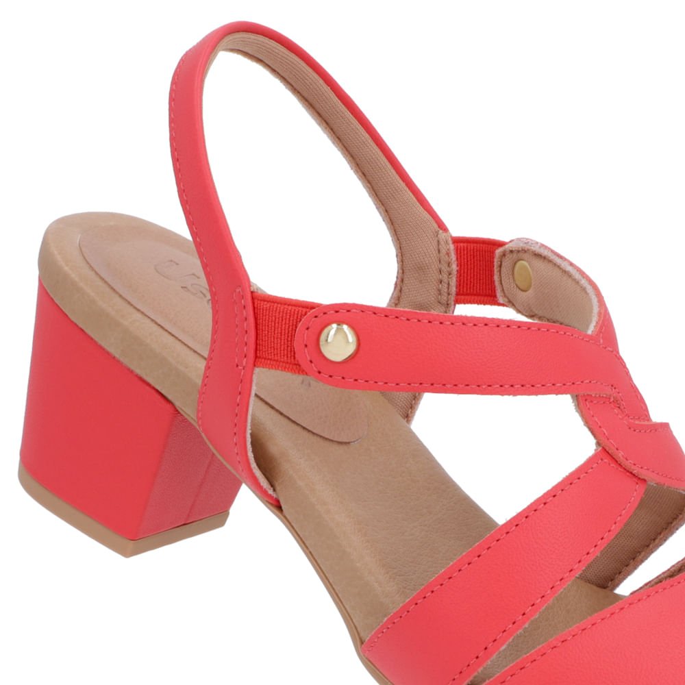 Sandália Salto Bloco Couro Vermelha Vermelho 4