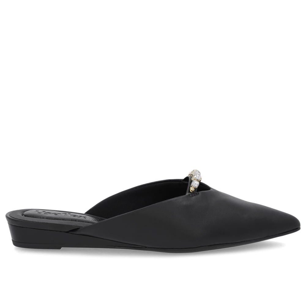 Mule Preto Bico Fino Couro Salto Anabela