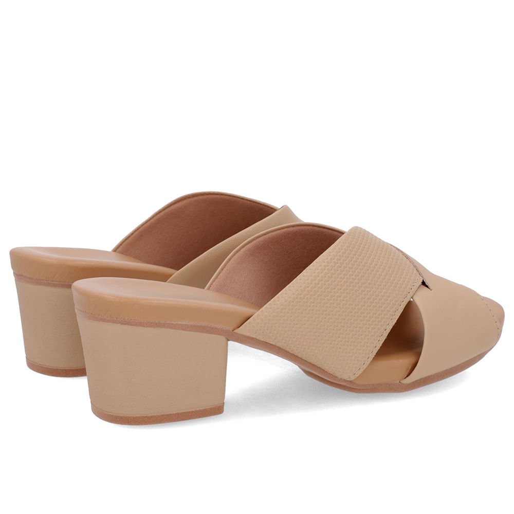 Tamanco Salto Bloco Couro Bege Texturizado Bege 3