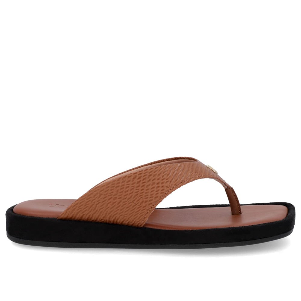 Chinelo Básico Couro Marrom Sola Preta Marrom 1