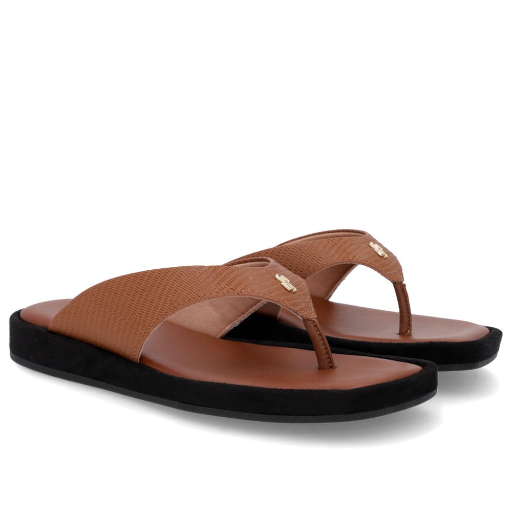 Chinelo Básico Couro Marrom Sola Preta Marrom 2