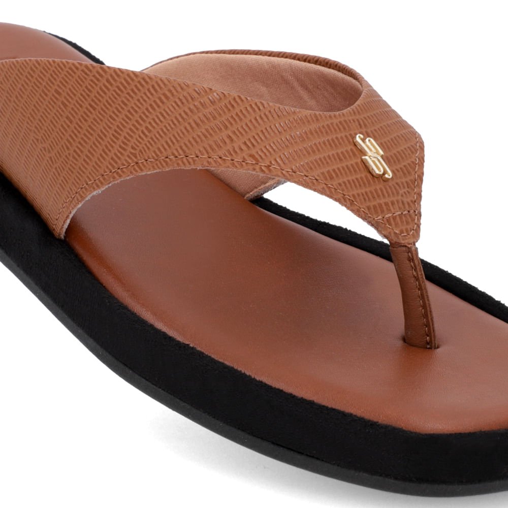 Chinelo Básico Couro Marrom Sola Preta Marrom 4
