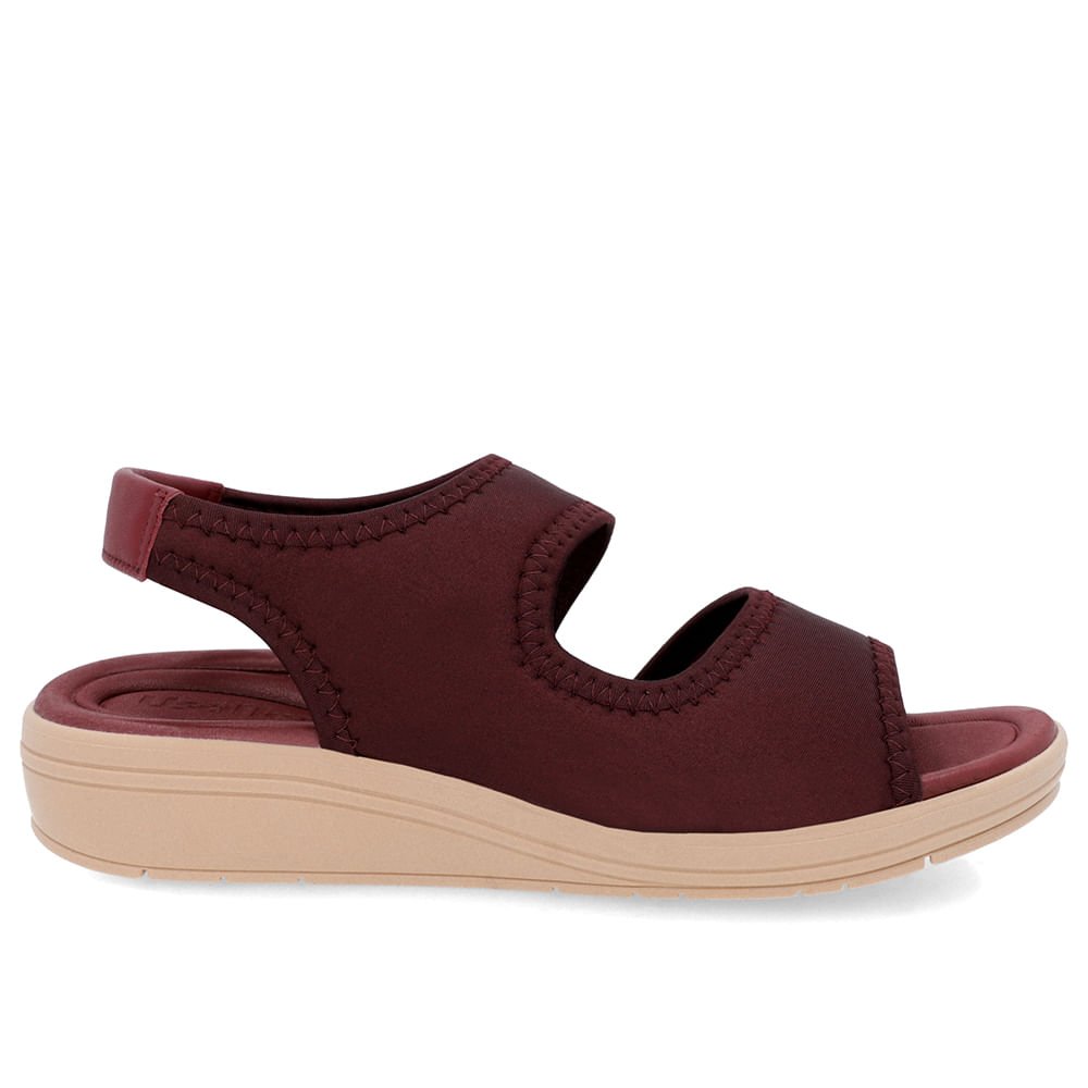 Sandália Salto Anabela Elastano Vinho Detalhe Costura Vermelho 1