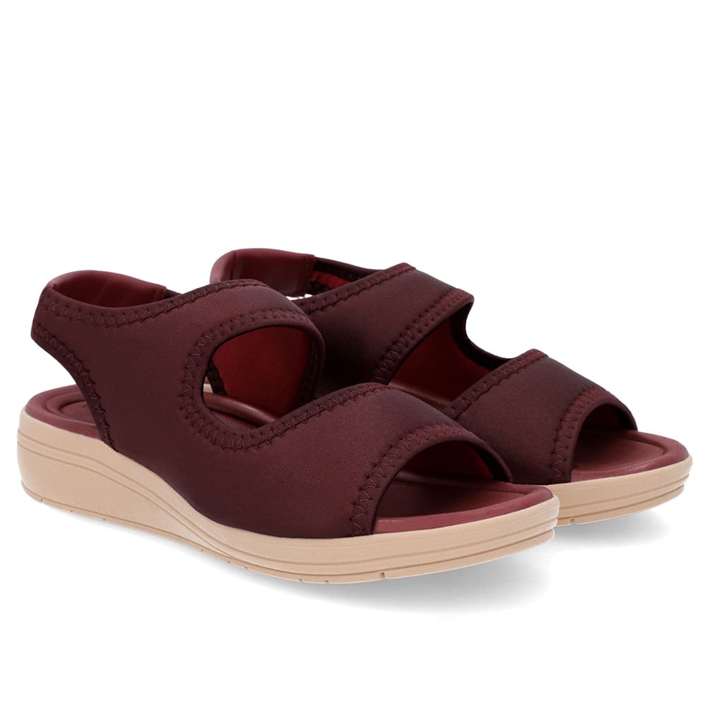 Sandália Salto Anabela Elastano Vinho Detalhe Costura Vermelho 2