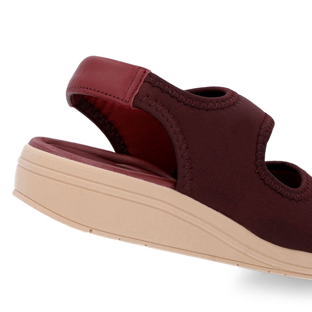 Sandália Salto Anabela Elastano Vinho Detalhe Costura Vermelho 5