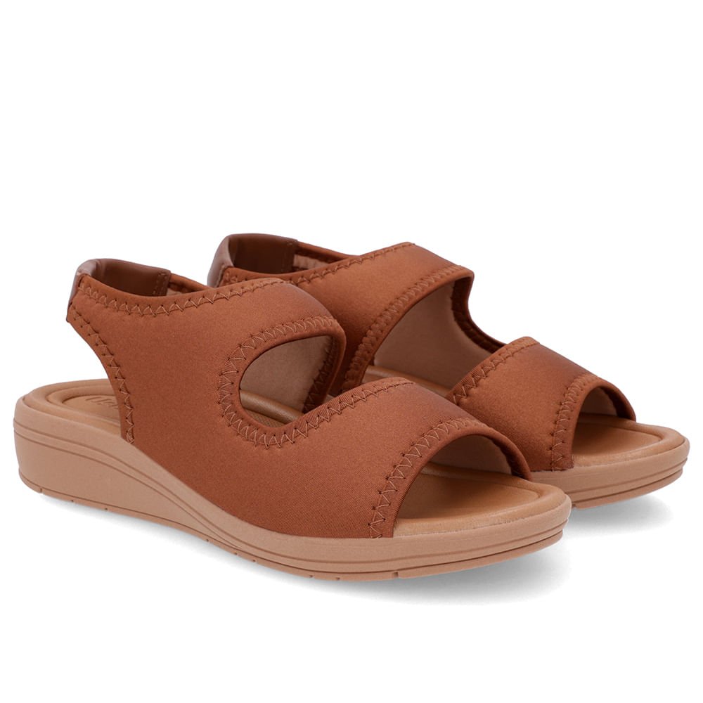 Sandália Salto Anabela Elastano Marrom Detalhe Costura Marrom 2