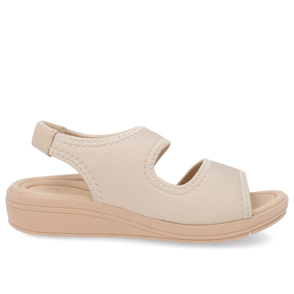 Sandália Salto Anabela Elastano Bege Detalhe Costura