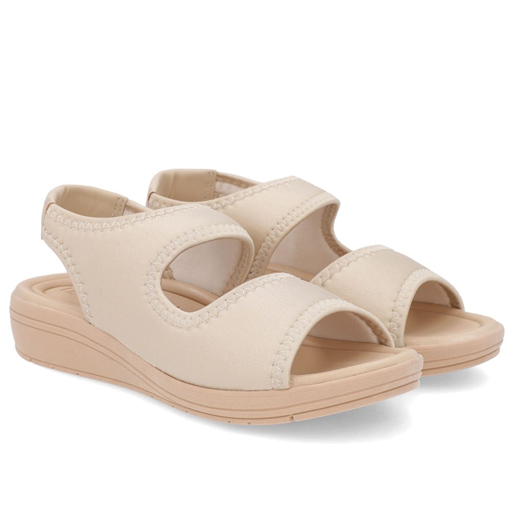 Sandália Salto Anabela Elastano Bege Detalhe Costura Bege 2