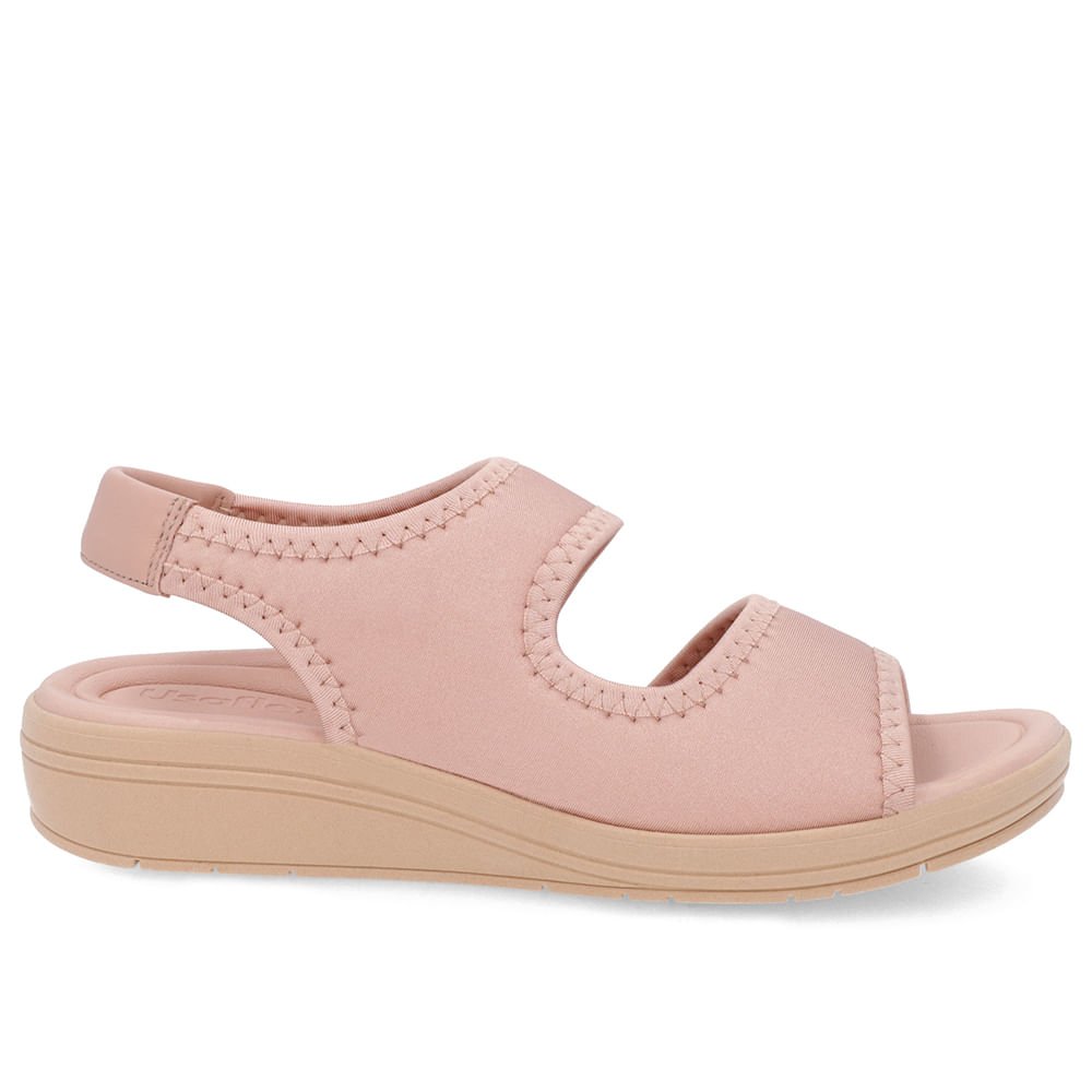 Sandália Salto Anabela Elastano Rosa Detalhe Costura