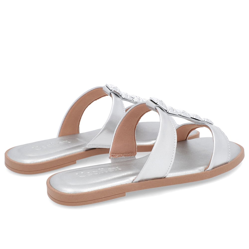 Rasteira Bico Redondo Couro Prata Prata 3