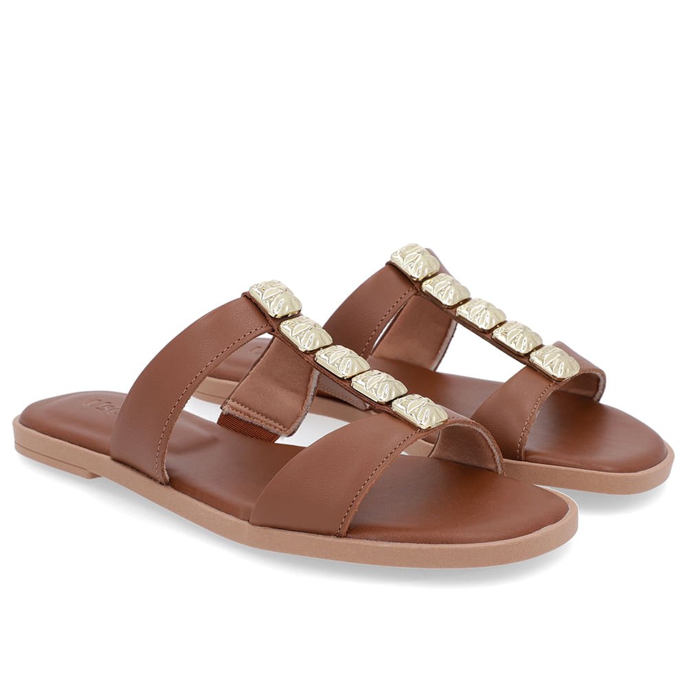 Rasteira Bico Redondo Couro Marrom Marrom 2