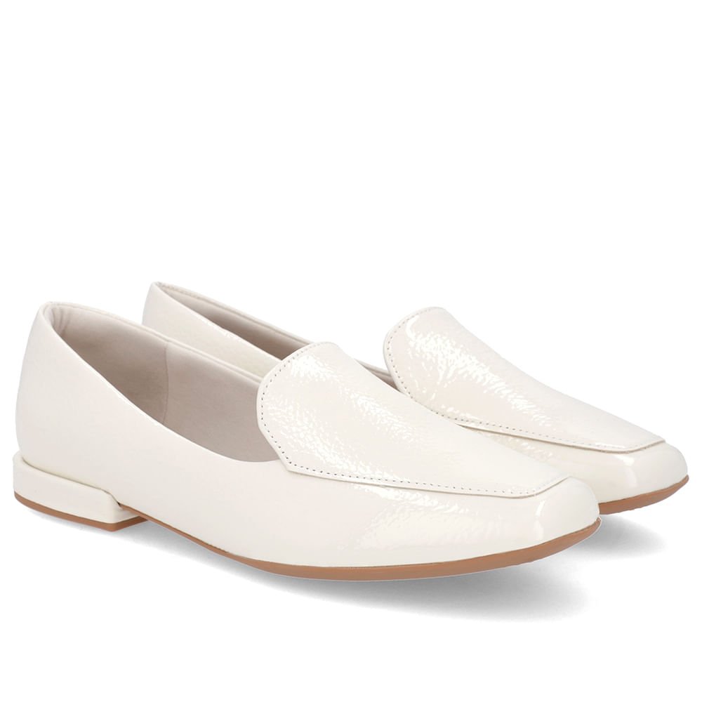 Loafer Off-White Liso Básico Couro Verniz Branco 2