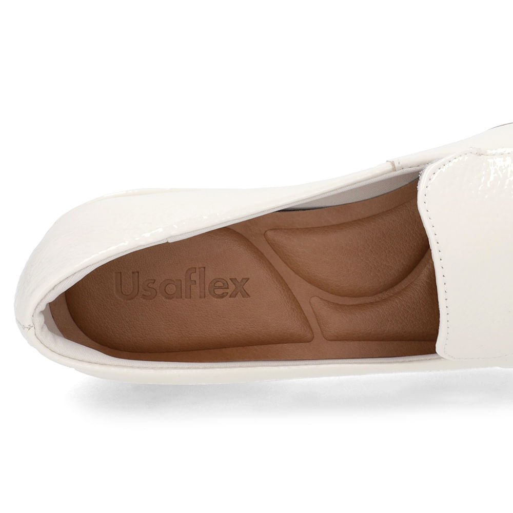 Loafer Off-White Liso Básico Couro Verniz Branco 5