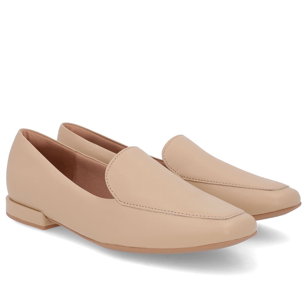 Loafer Bege Liso Básico Couro Bege 2