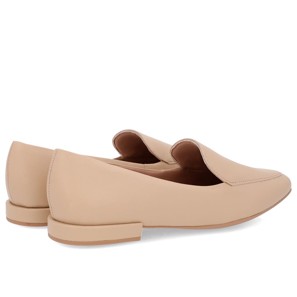 Loafer Bege Liso Básico Couro Bege 4