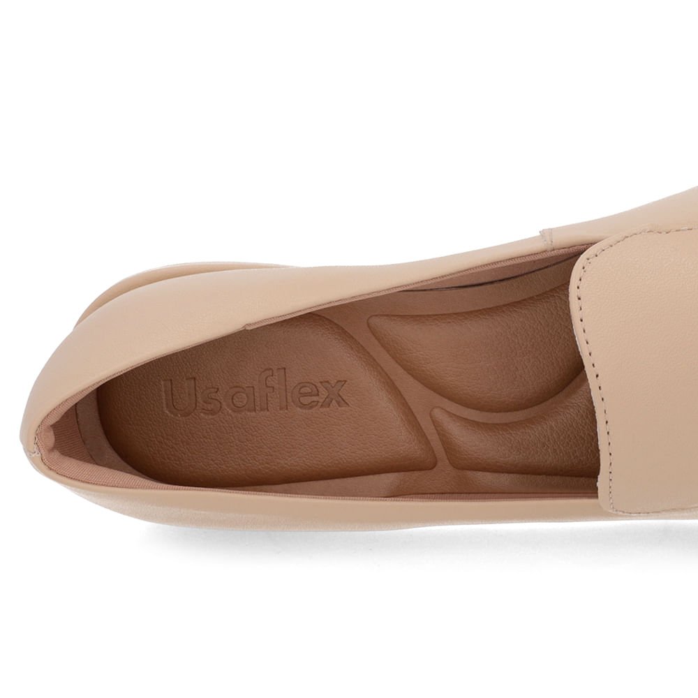 Loafer Bege Liso Básico Couro Bege 5