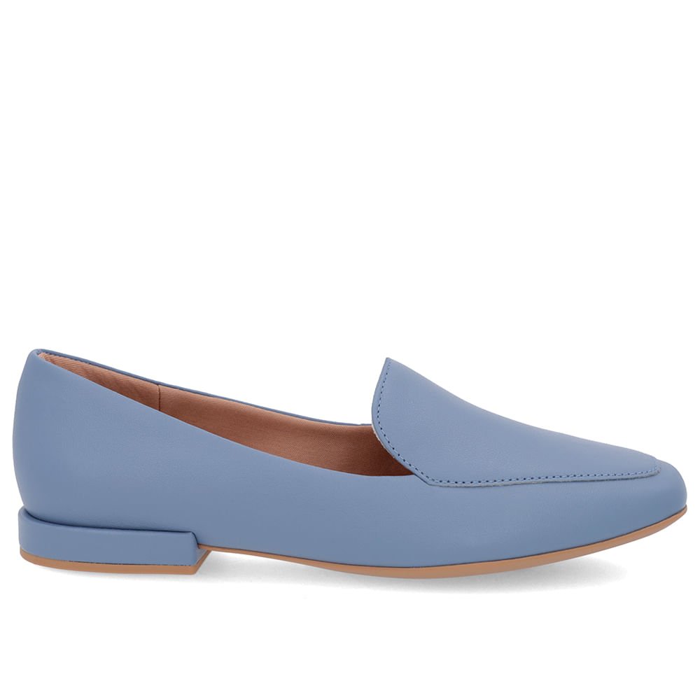 Loafer Azul Liso Básico Couro