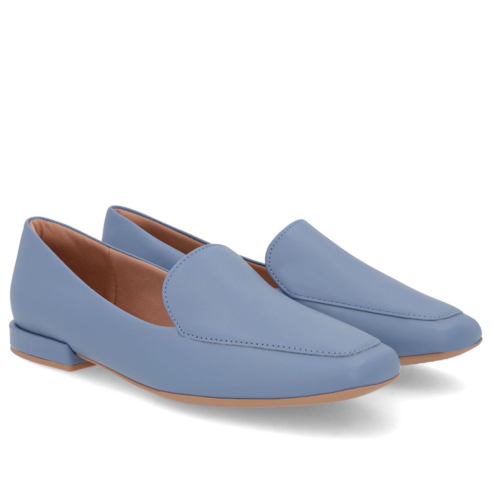 Loafer Azul Liso Básico Couro Azul 2